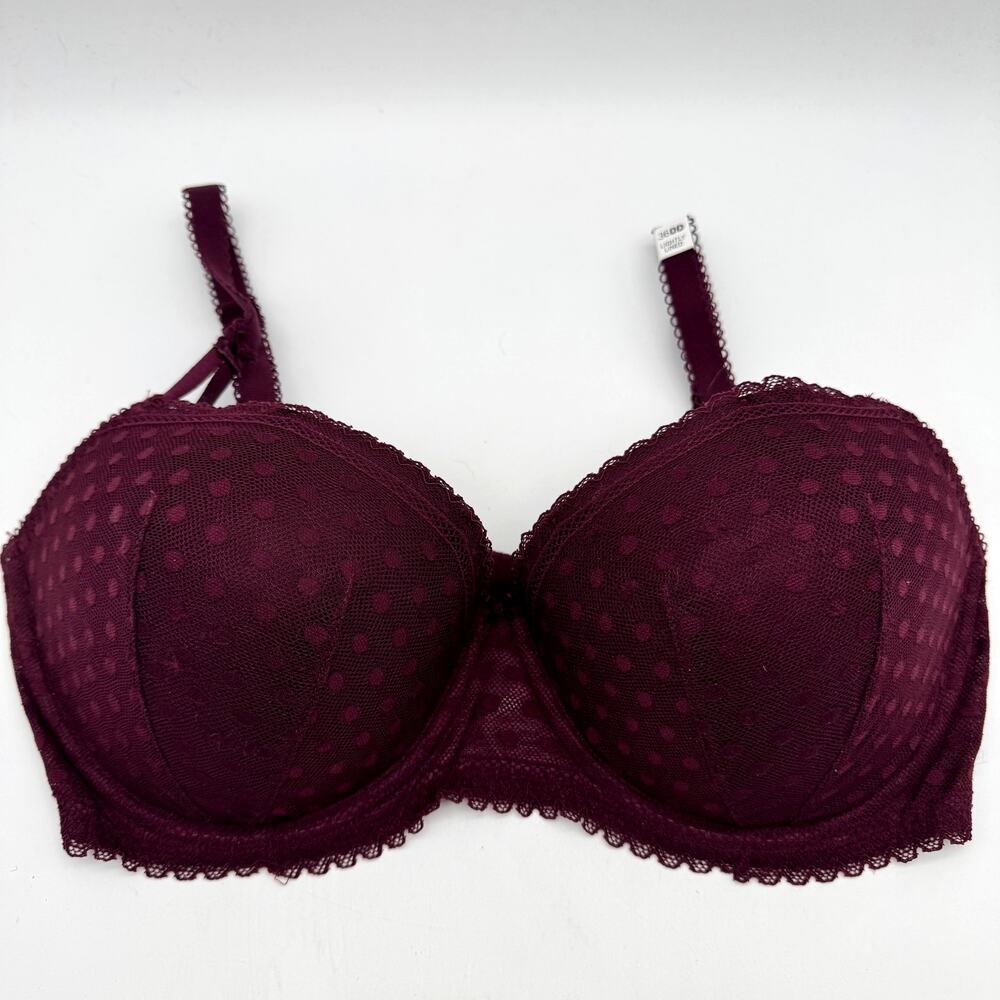 PINK Victoria’s Secret Bra Womens 36DD Burgundy Lace Lightly Lined Balconette